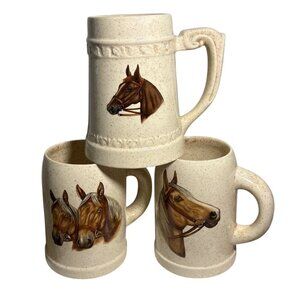 Horse Head Ceramic Stein Set Handcrafted By Fossil Craft Canada